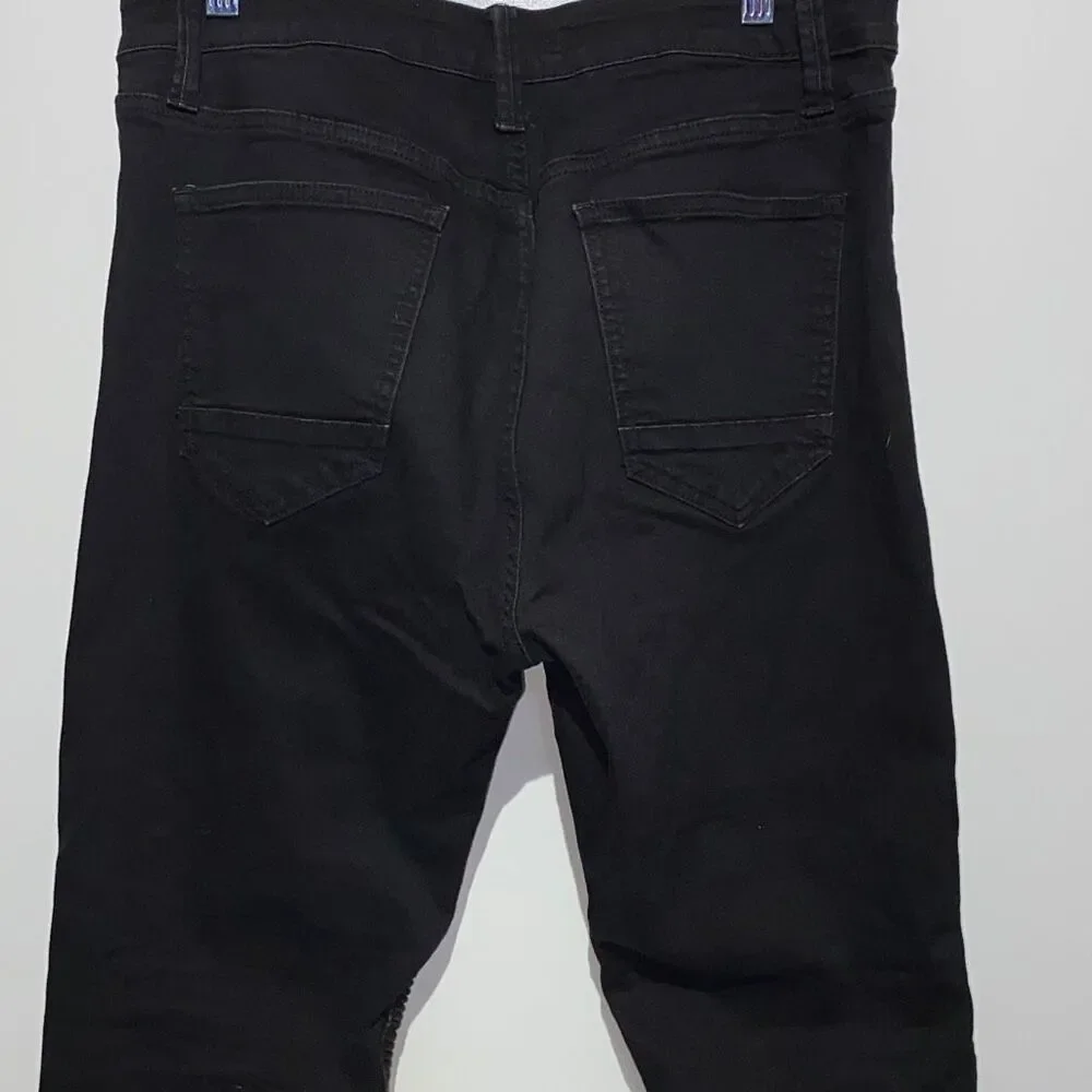 Fire & Rain Women's Ribbed Knee‎ Distressed Skinny Denim Jeans Black Size 34